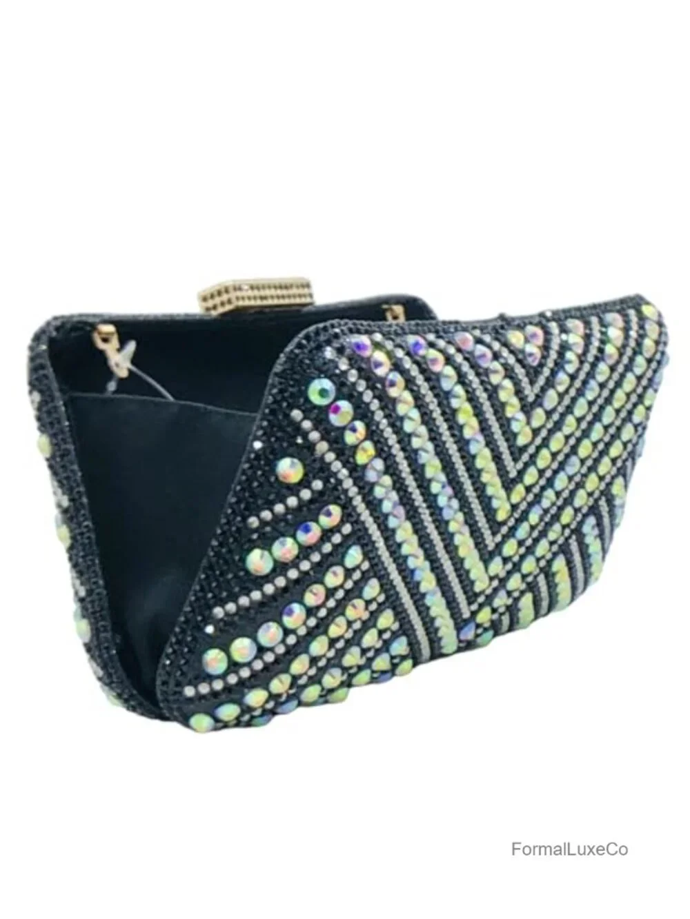 V Stripe Rhinestone Clutch Purse Evening Bag Crystal Minaudiere Wedding Handbag